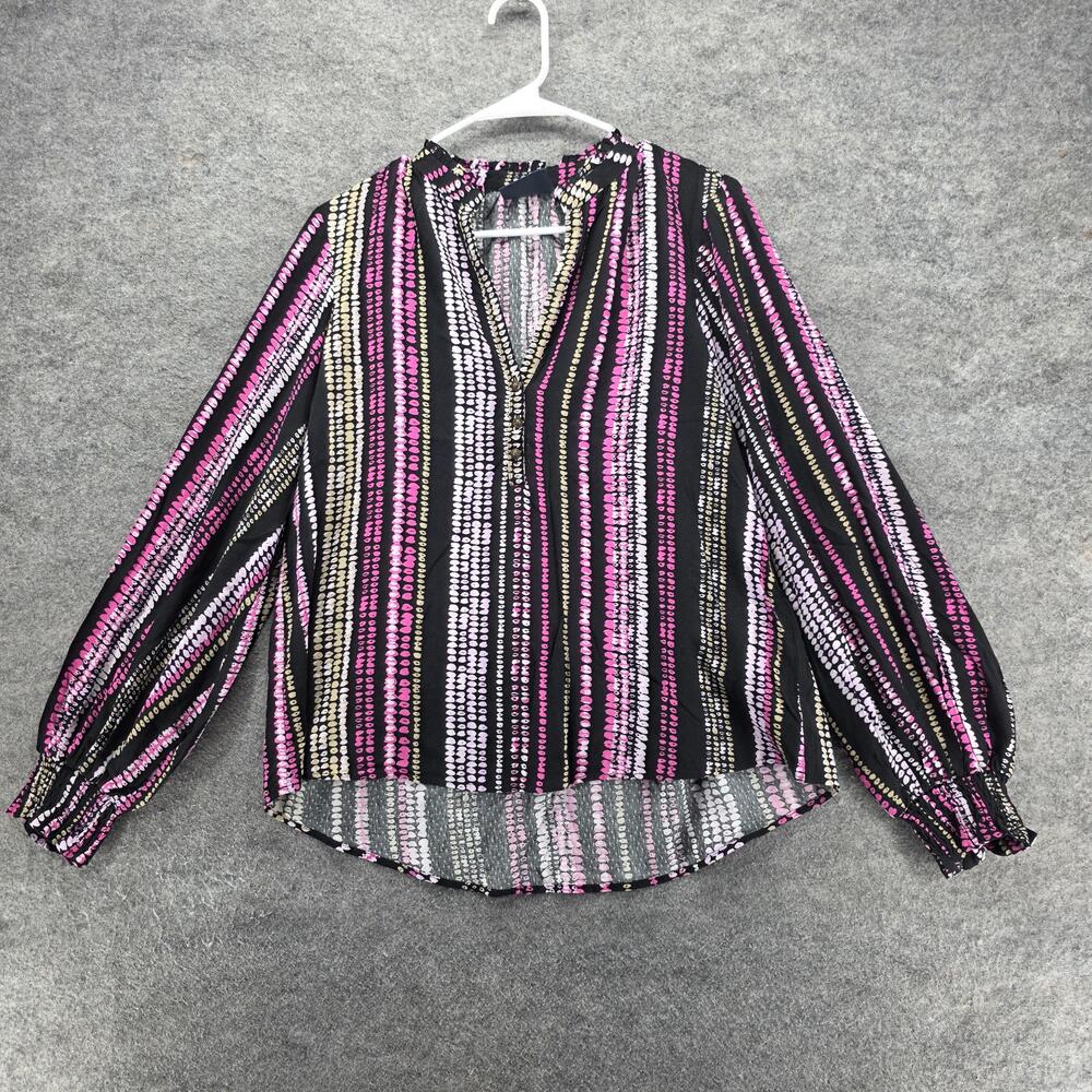 Maeve Anthropologie Blouse Womens Small Black Pink Stripe Boho Long Sleeve Top